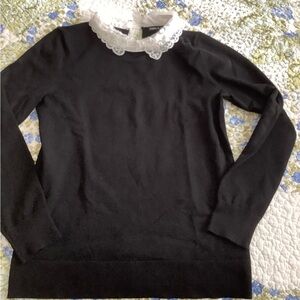 Sweet Cable and Gauge Black Knit Top with Lace Details at Neck SMALL